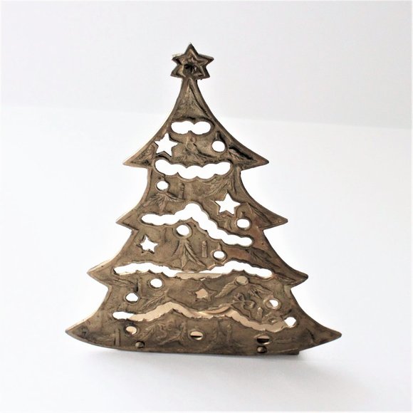 Brass Christmas Tree Votive Candle Holder Patina Cut Out Patina XMAS Holiday - Picture 11 of 11